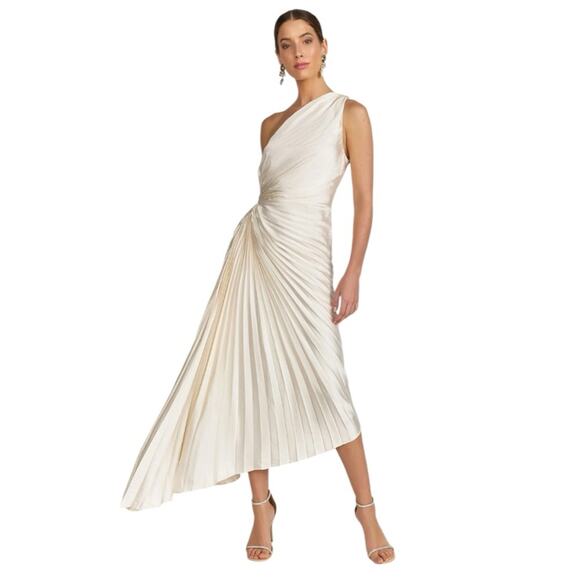 Anthropologie x Dress Forum Ivory One-Shoulder Pleated Cutout Dress* - Picture 3 of 9